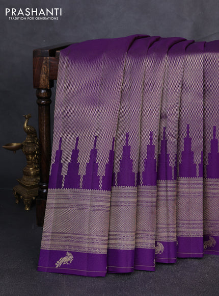 Puer kanchipuram silk saree purple with allover zari woven brocade weaves and zari woven border
