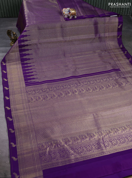 Puer kanchipuram silk saree purple with allover zari woven brocade weaves and zari woven border
