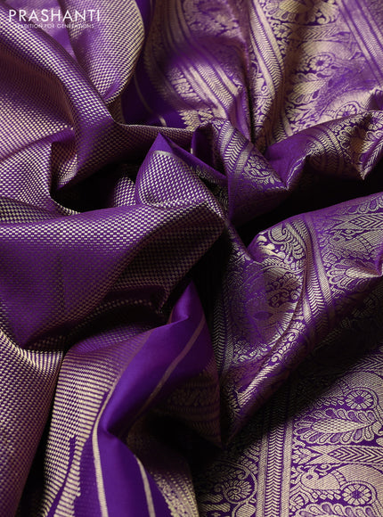 Puer kanchipuram silk saree purple with allover zari woven brocade weaves and zari woven border