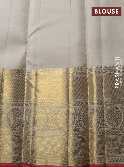 Puer kanchipuram silk saree cream with allover zari woven buttas and long zari woven border