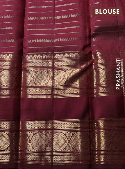 Puer kanchipuram silk saree rust shade with allover zari weaves and long rettapet zari woven border
