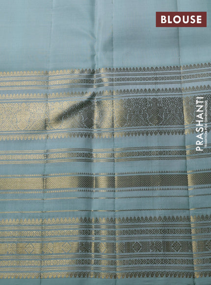Puer kanchipuram silk saree mild teal with allover zari weaves and long zari woven border