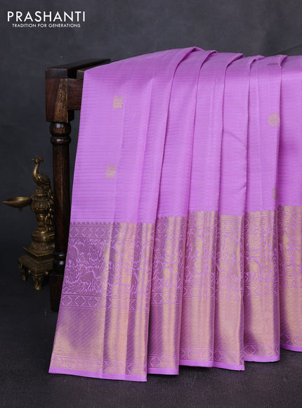 Puer kanchipuram silk saree lavender with allover vairaosi pattern & zari woven buttas and long zari woven border