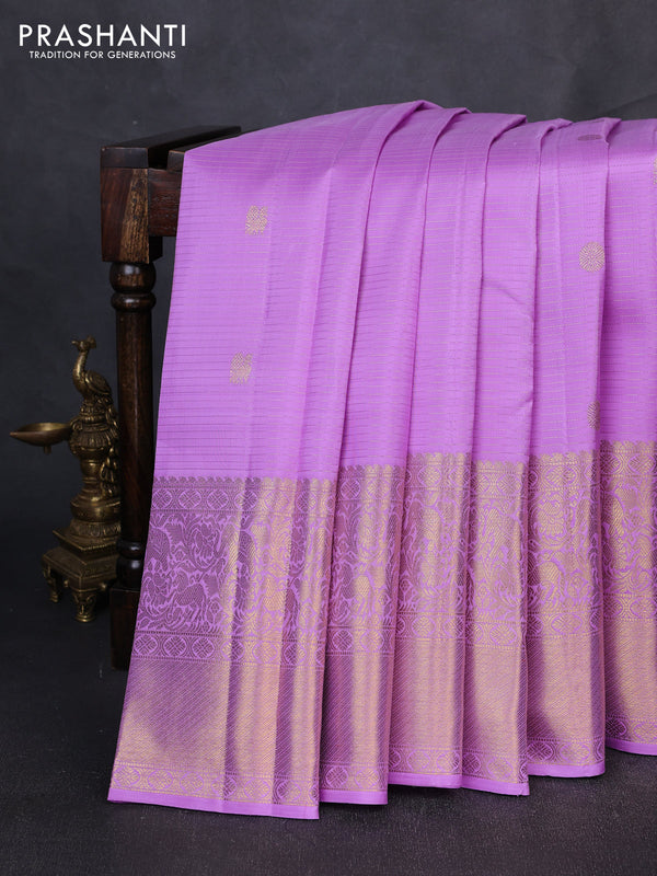 Puer kanchipuram silk saree lavender with allover vairaosi pattern & zari woven buttas and long zari woven border
