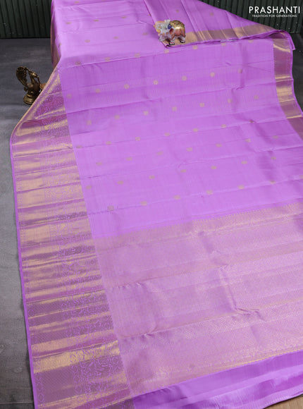 Puer kanchipuram silk saree lavender with allover vairaosi pattern & zari woven buttas and long zari woven border