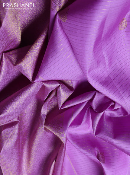 Puer kanchipuram silk saree lavender with allover vairaosi pattern & zari woven buttas and long zari woven border