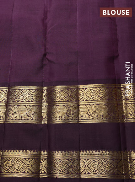 Puer kanchipuram silk saree lime yellow and deep wine shade with allover vairaosi pattern and long zari woven korvai border