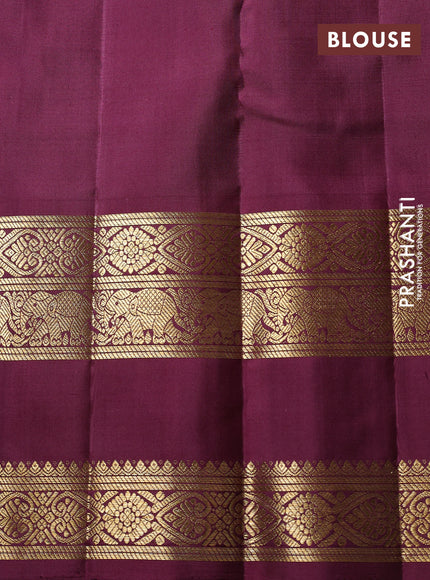Puer kanchipuram silk saree peach pink and deep wine shade with allover vairaosi pattern and long rettapet zari woven border