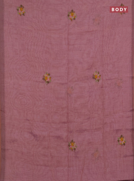 Linen saree pastel pink with embroidery buttas and embroidery pallu