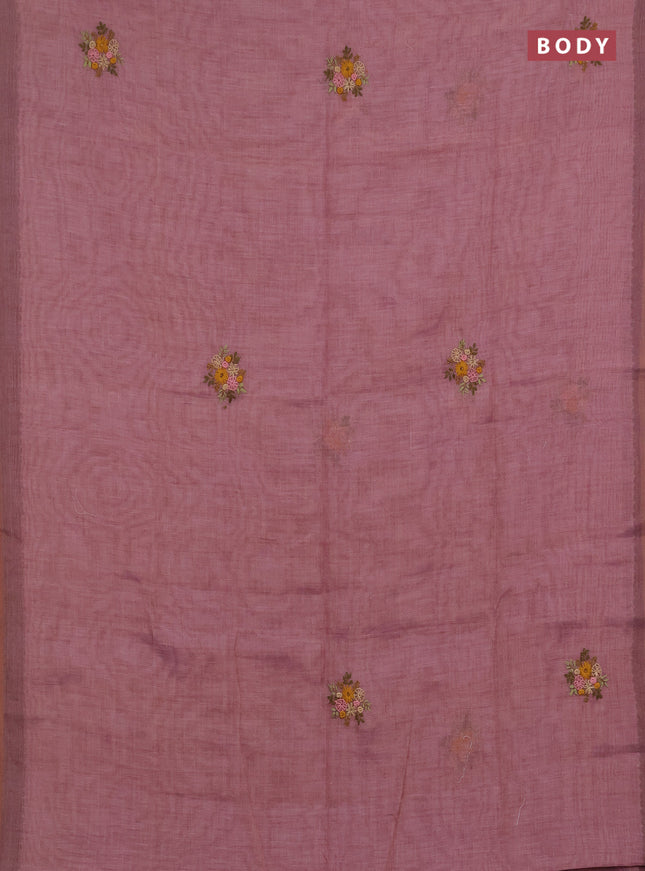 Linen saree pastel pink with embroidery buttas and embroidery pallu