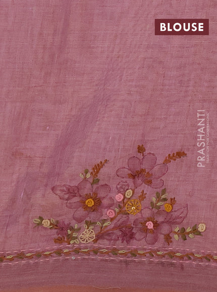 Linen saree pastel pink with embroidery buttas and embroidery pallu
