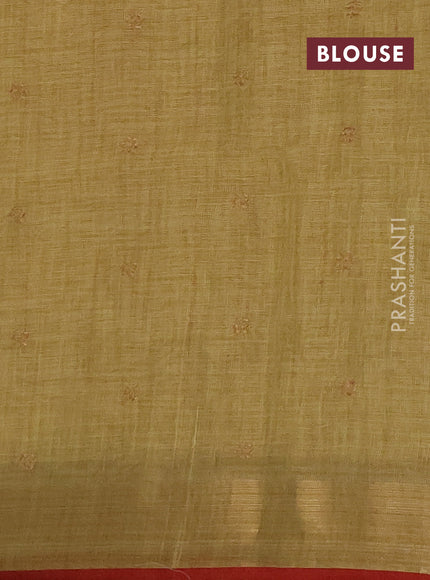 Linen saree dark mustard with embroidery buttas and embroidery pallu & border