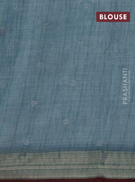 Linen saree pastel blue with embroidery buttas and embroidery pallu & border