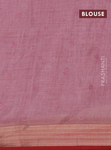 Linen saree pastel pink with embroidery buttas and embroidery pallu & border