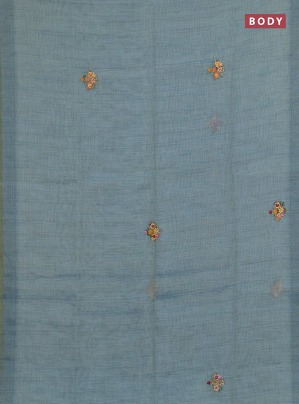 Linen saree pastel blue with embroidery buttas and embroidery pallu
