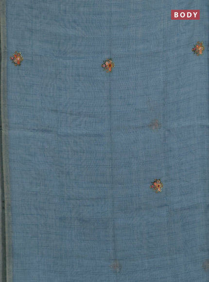 Linen saree pastel blue with embroidery buttas and embroidery pallu