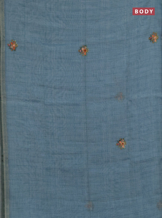 Linen saree pastel blue with embroidery buttas and embroidery pallu
