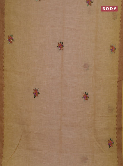 Linen saree mustard yellow with embroidery buttas and embroidery pallu