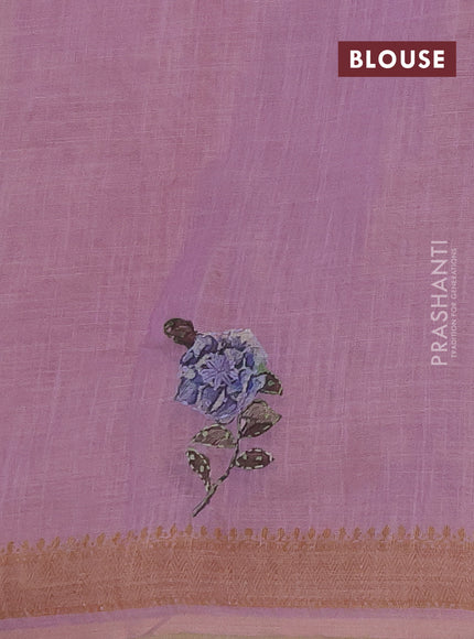 Linen saree pastel pink with embroidery buttas and embroidery pallu