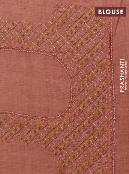 Linen saree rust shade and maroon with embroidery buttas and embroidery pallu