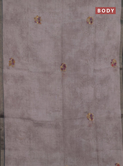 Linen saree grey shade with embroidery buttas and embroidery pallu