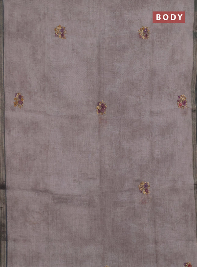Linen saree grey shade with embroidery buttas and embroidery pallu