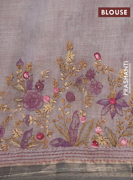 Linen saree grey shade with embroidery buttas and embroidery pallu