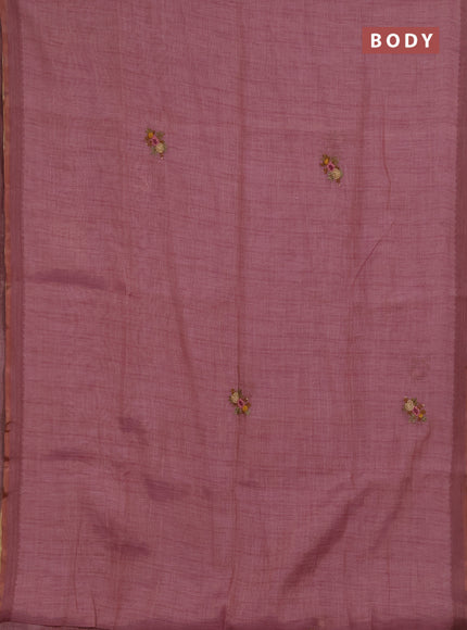 Linen saree pastel pink with embroidery buttas and embroidery pallu