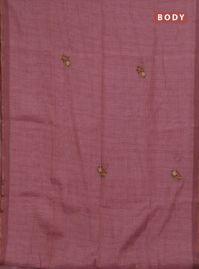 Linen saree pastel pink with embroidery buttas and embroidery pallu