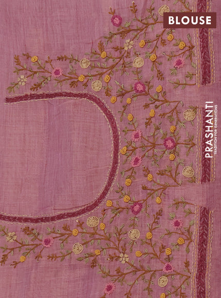 Linen saree pastel pink with embroidery buttas and embroidery pallu