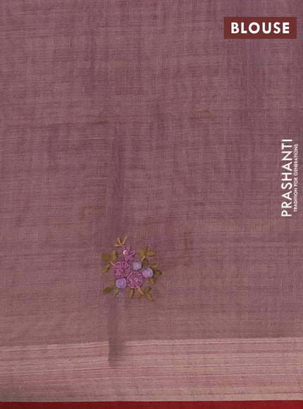 Linen saree pastel purple and maroon with embroidery buttas and embroidery pallu