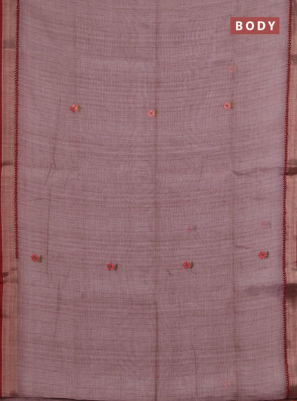 Linen saree pastel purple and maroon with embroidery buttas and embroidery pallu