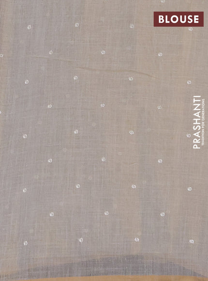 Linen saree beige and teal green with embroidery buttas and embroidery pallu