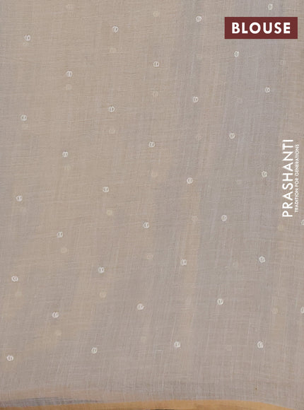 Linen saree beige and grey with embroidery buttas and embroidery pallu