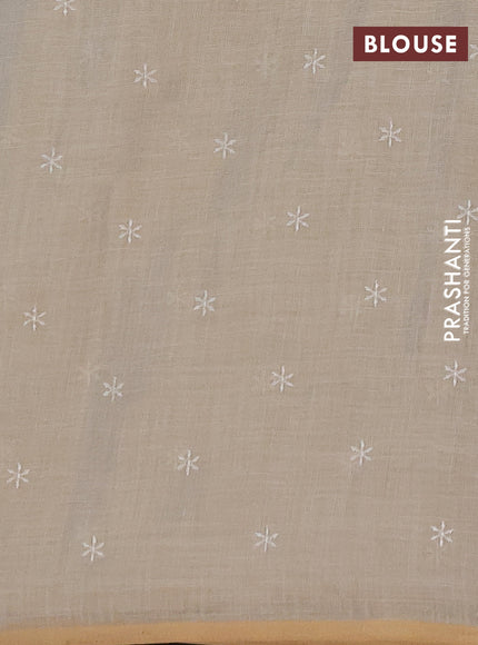 Linen saree beige and grey with embroidery buttas and embroidery pallu