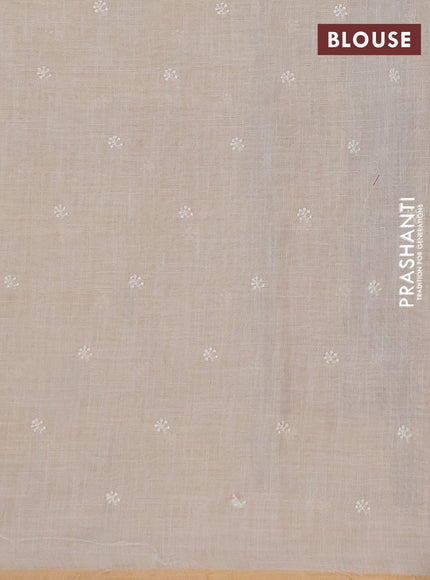 Linen saree beige and teal green with embroidery buttas and embroidery pallu & border
