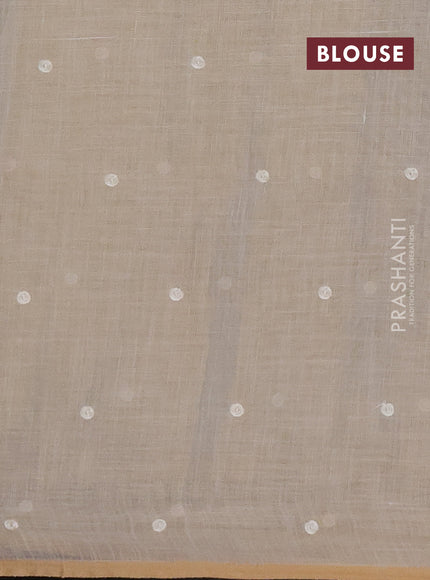 Linen saree beige and maroon with embroidery buttas and embroidery pallu & border