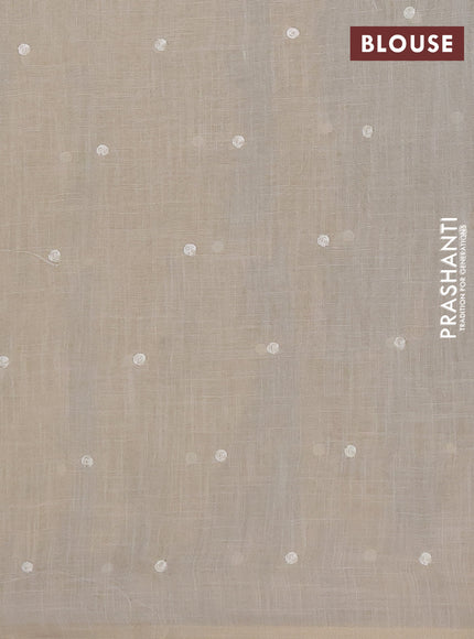 Linen saree beige and peach shade with embroidery buttas and embroidery pallu & border