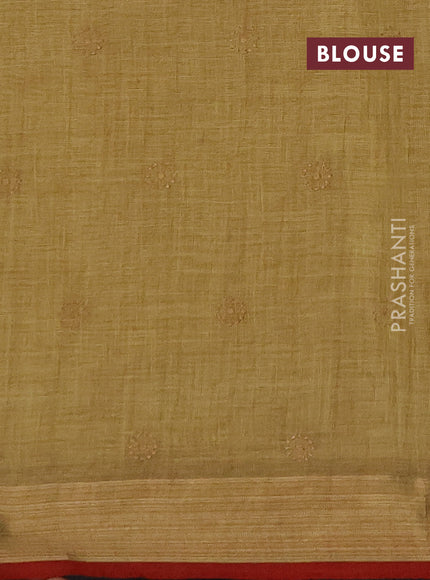 Linen saree mustard shade and maroon with allover embroidery weaves and embroidery pallu & border