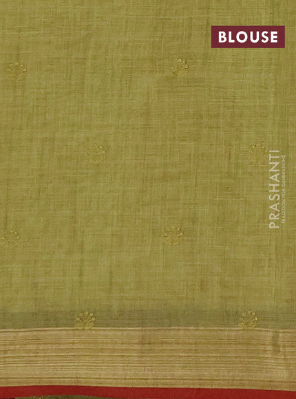 Linen saree light green and maroon with allover embroidery weaves and embroidery pallu & border