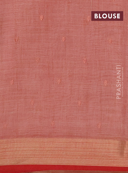 Linen saree peach shade and maroon with embroidery buttas and embroidery pallu & border