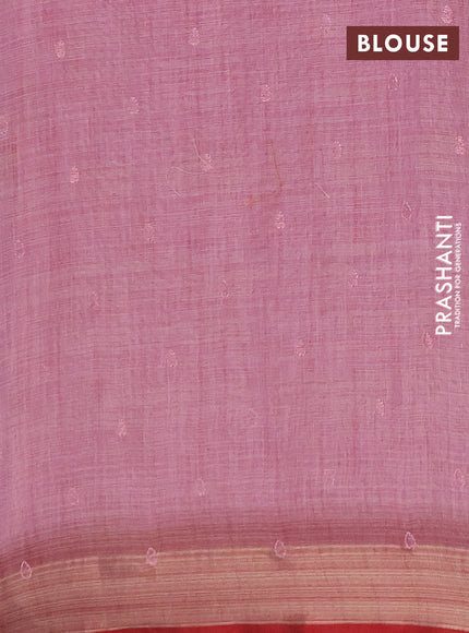 Linen saree mauve pink and maroon with embroidery buttas and embroidery pallu & border