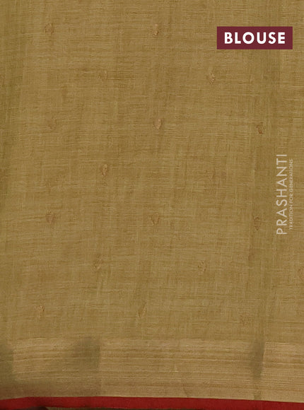 Linen saree mustard shade and maroon with embroidery buttas and embroidery pallu & border