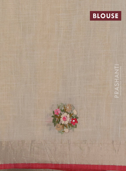 Linen saree beige pink and maroon with embroidery buttas and embroidery pallu