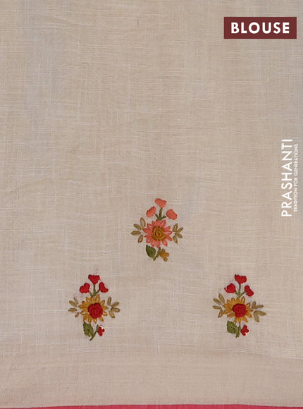 Linen saree beige and red with embroidery buttas and embroidery pallu