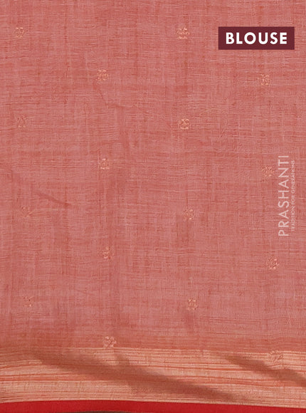 Linen saree peach shade and maroon with embroidery buttas and embroidery pallu & border