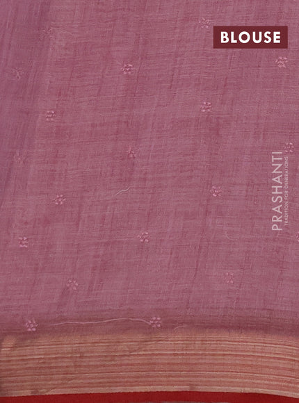 Linen saree mauve pink and maroon with embroidery buttas and embroidery pallu & border