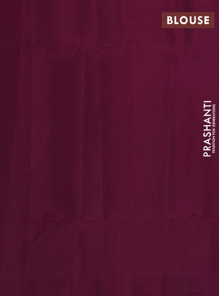 Kanchipuram soft silk saree pastel blue and magenta pink with allover zari woven buttas and long zari woven border