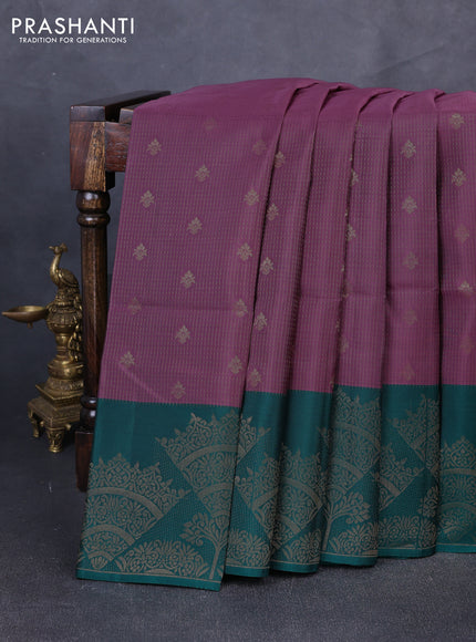 Kanchipuram soft silk saree onion pink and green with allover zari weaves & buttas and long zari woven border