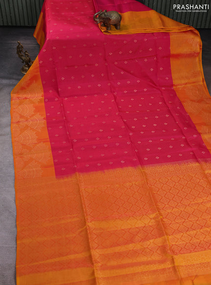 Kanchipuram soft silk saree pink and orange with allover zari weaves & buttas and long zari woven border